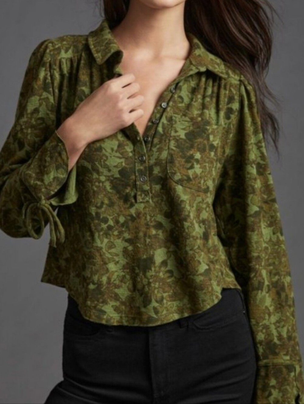 Anthropologie Pilcro Green Floral Cotton Top